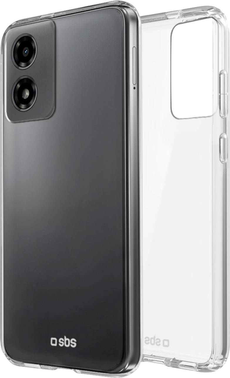 Ein klares Handyhülle mit schwarzen Abdeckungen auf der Rück- und Seitenseite eines Smartphones, die dual Rückkameras und minimalistisches Design zeigen.