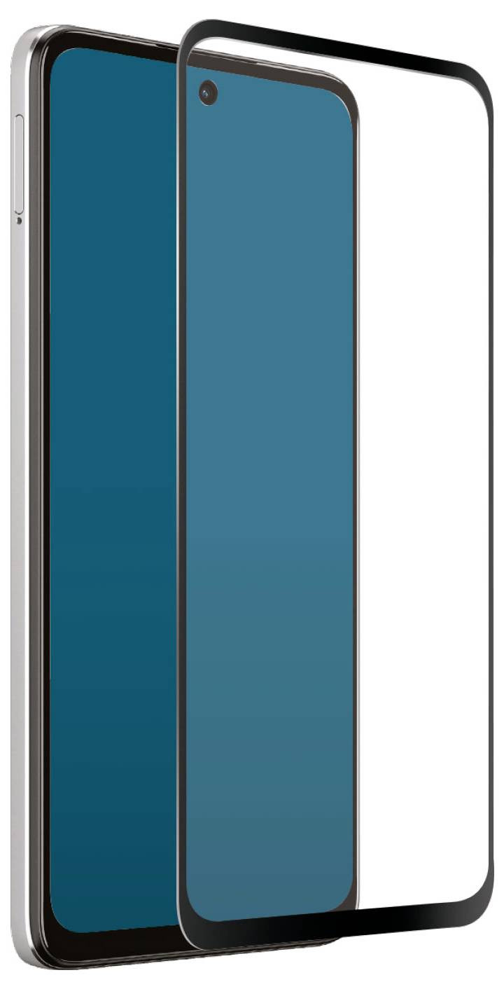 Ein Smartphone mit einem abgelösten Displayschutzglas, das vorne ausgerichtet ist und sowohl das Gerät als auch das Schutzglas zeigt.