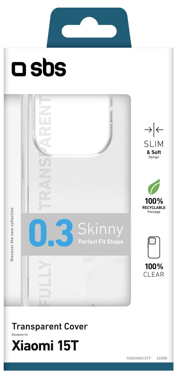 Transparente Hülle für Xiaomi 15T mit schlankem und weichem Design, perfekte Passform, 100% recycelbar und transparent, von SBS.