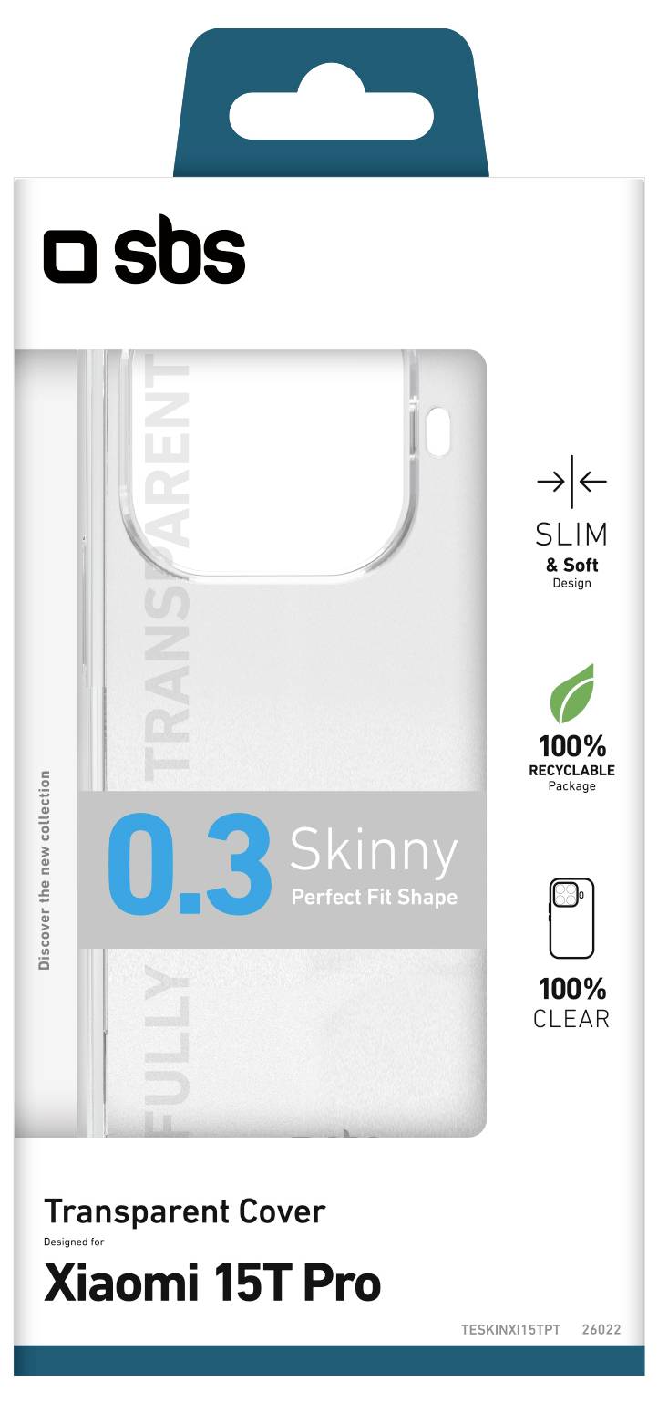 Transparente Schutzhülle für Xiaomi 15T Pro von SBS. Zu den Funktionen gehören schlankes, weiches Design, 0,3 mm Dicke, vollständig transparent und umweltfreundlich.