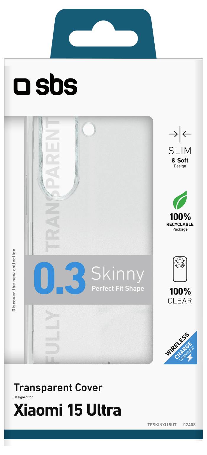 Transparente Schutzhülle für Xiaomi 15 Ultra, dünn und weich, 100% recycelbar und klar, drahtlose Ladefunktion kompatibel, von SBS.