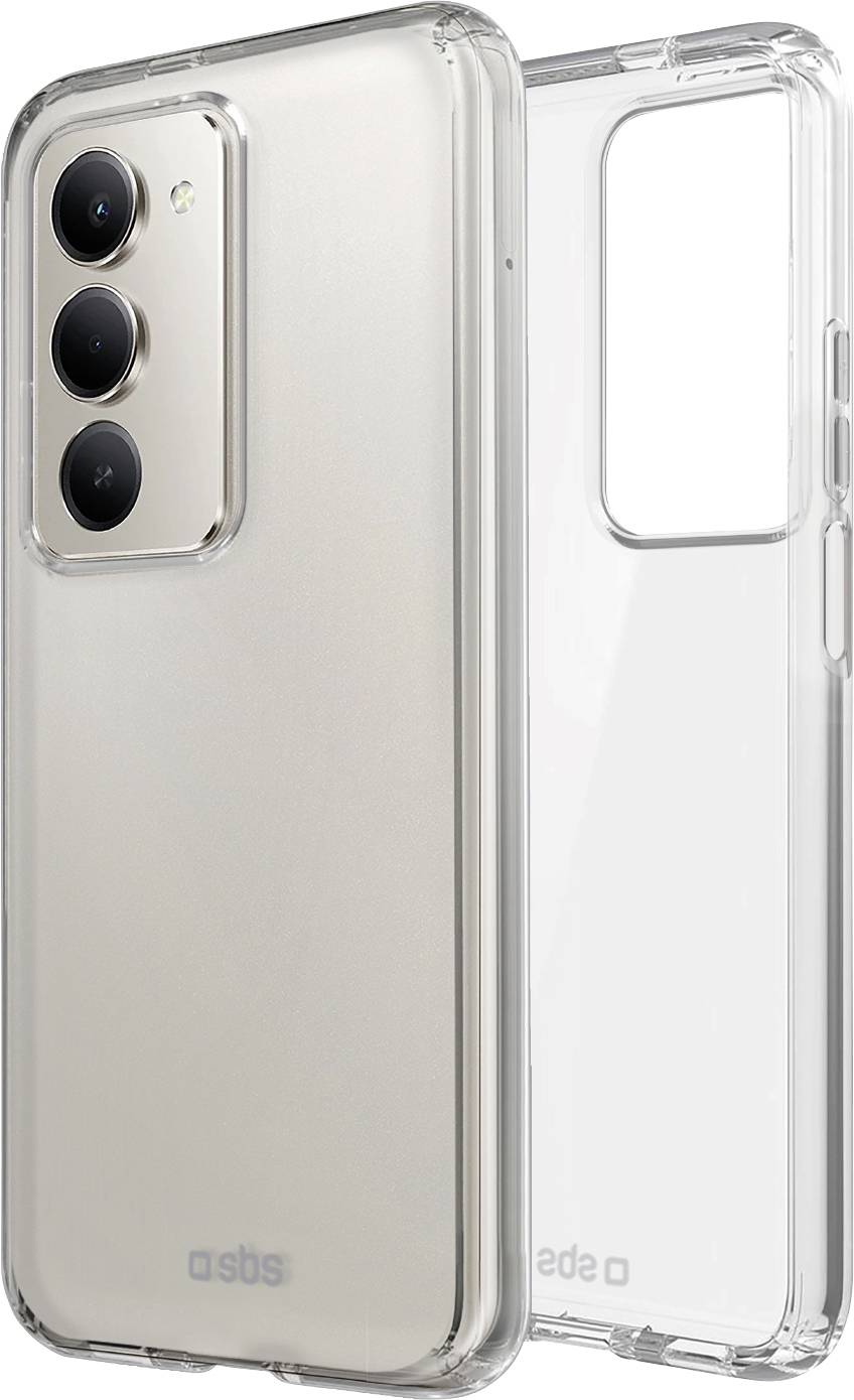 Durchsichtige Handyhüllen zeigen die Rückseiten von zwei Smartphones; eine gold, mit drei Kameras, und eine blanko.