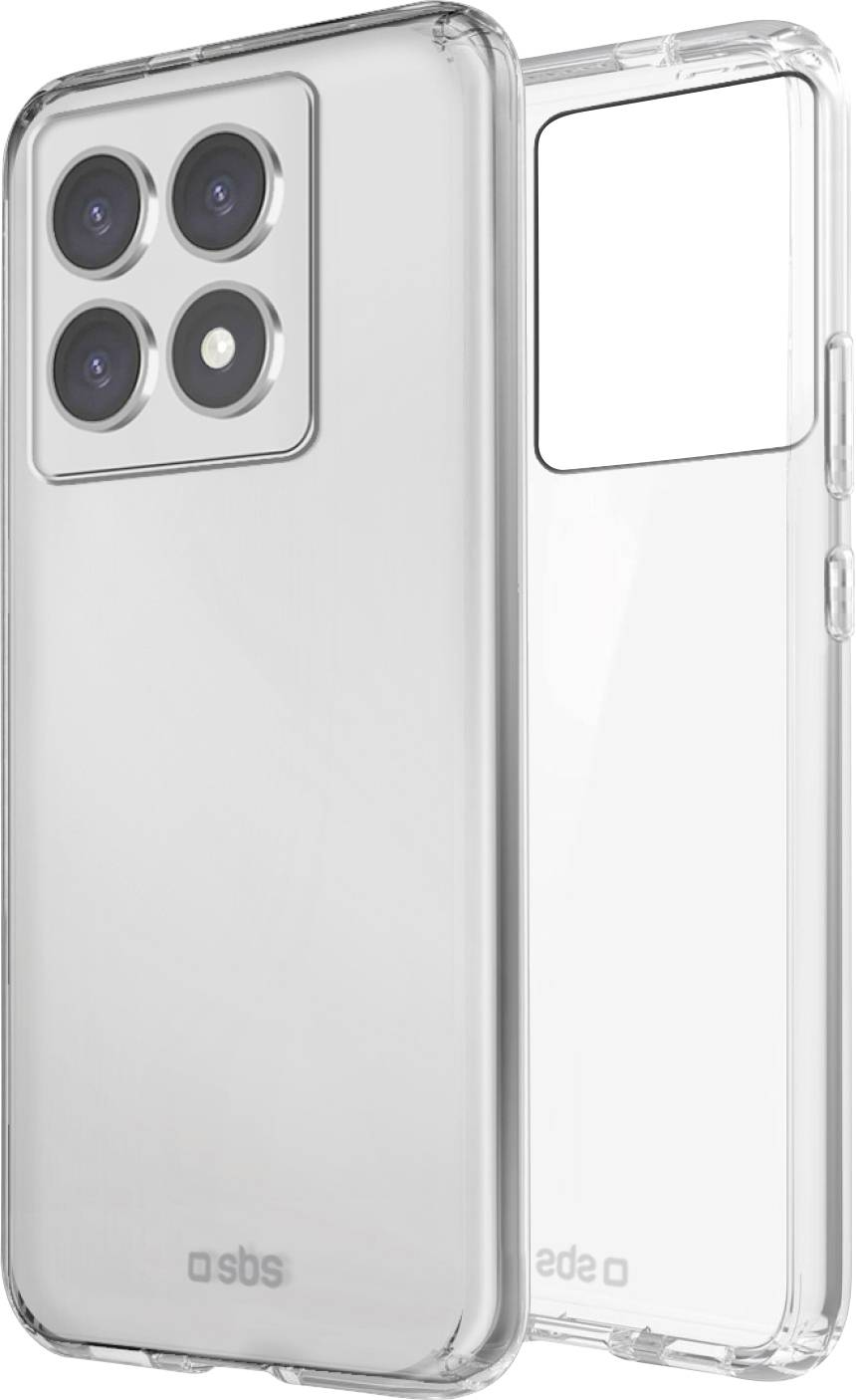 Transparente Handyhülle mit vier Kameraausschnitten, gezeigt aus Front- und Rückansicht, geeignet für ein Smartphone mit mehreren Objektiven.