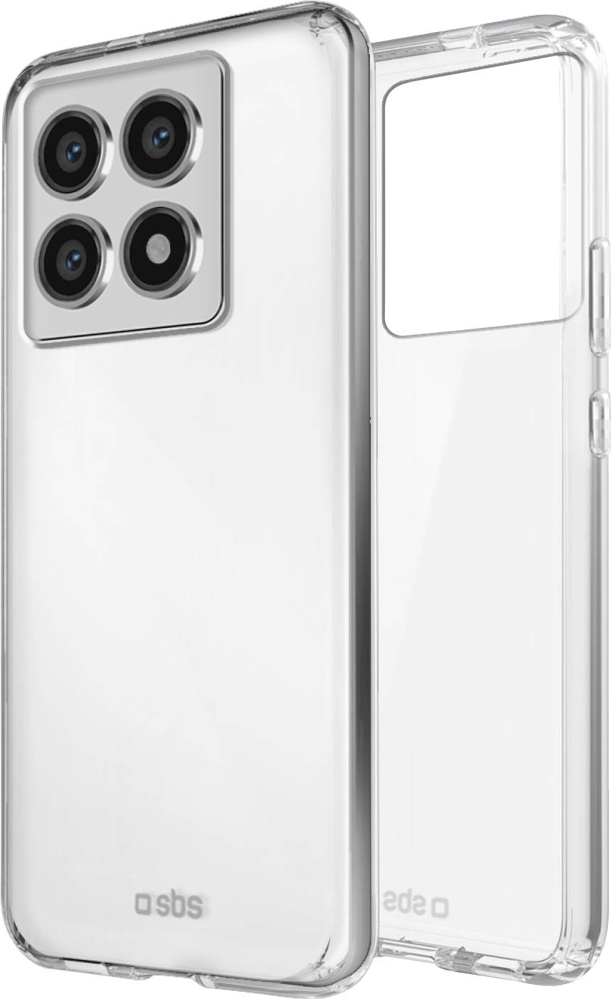 Transparentes Handyhülle mit vier Kameraausschnitten und Markenlogo unten. Die Hülle ist transparent und hebt das Design des Telefons hervor.