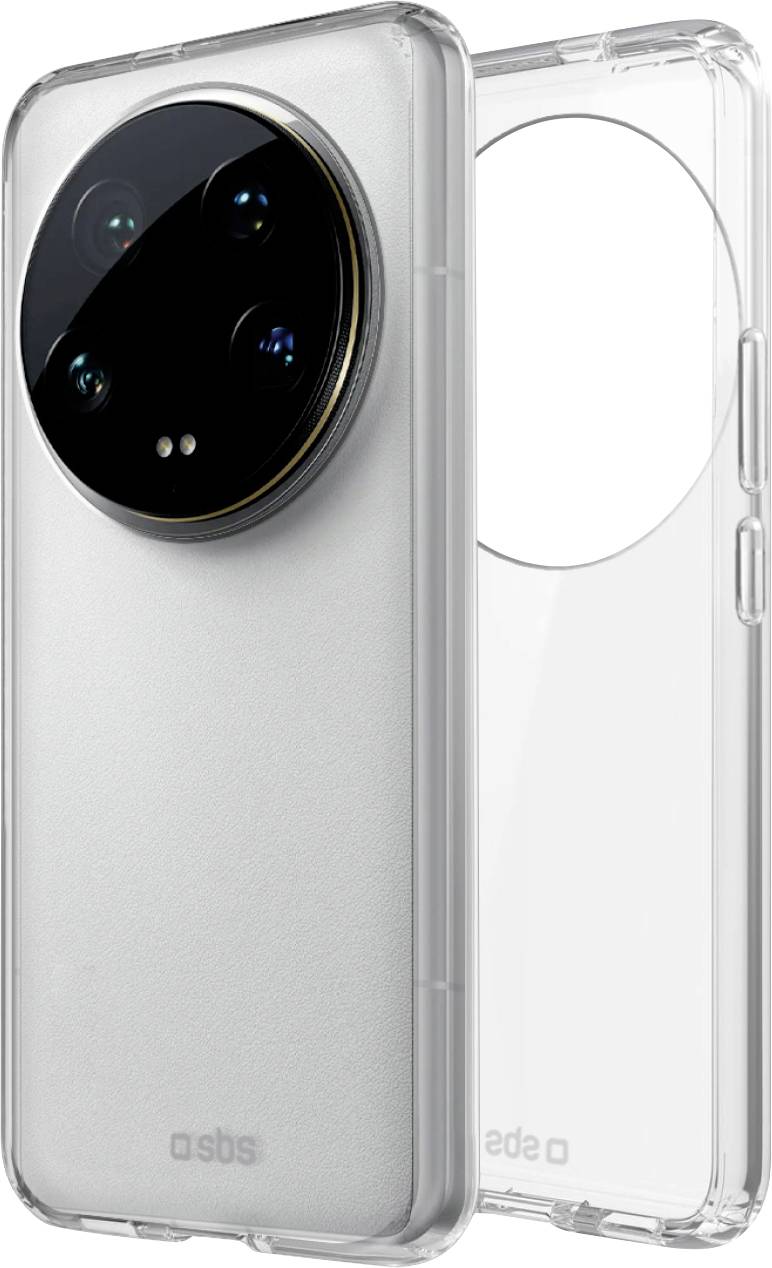 Transparente Handyhülle mit Aussparung für rundes Kameramodul, die Langlebigkeit und schlankes Design zeigt, in Vorder- und Rückansicht positioniert.