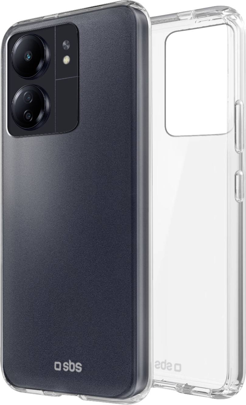 Transparente Handyhülle für ein Smartphone mit Vorder- und Rückansicht. Die Hülle hat präzise Ausschnitte für die Kamera und Tasten.