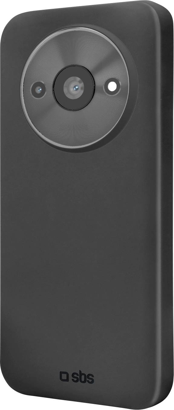 Ein schlankes, schwarzes rechteckiges kabelloses Ladegerät mit einem kreisförmigen Ladepad und dualer Kameraausstattung an der Vorderseite.