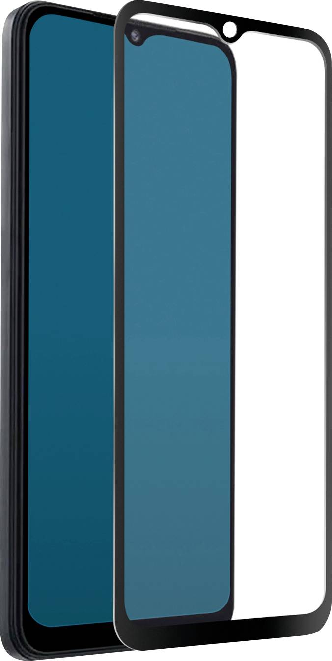 Ein Smartphone mit einem Displayschutz mit schwarzem Rand, der neben dem Display ausgerichtet ist und ein passgenaues Design zeigt, das den gesamten Bildschirm abdeckt.