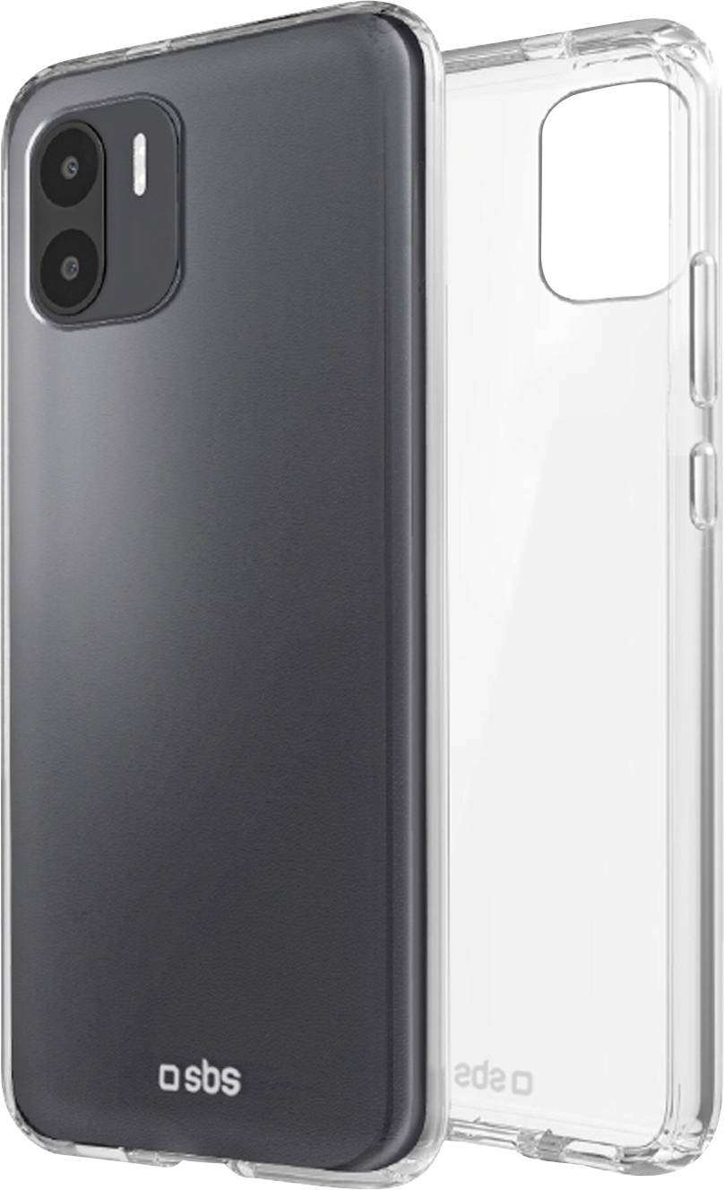 Transparente Handyhülle auf einem Smartphone, die die Rückseite des Geräts mit sichtbarer Kamera und Logo zeigt.