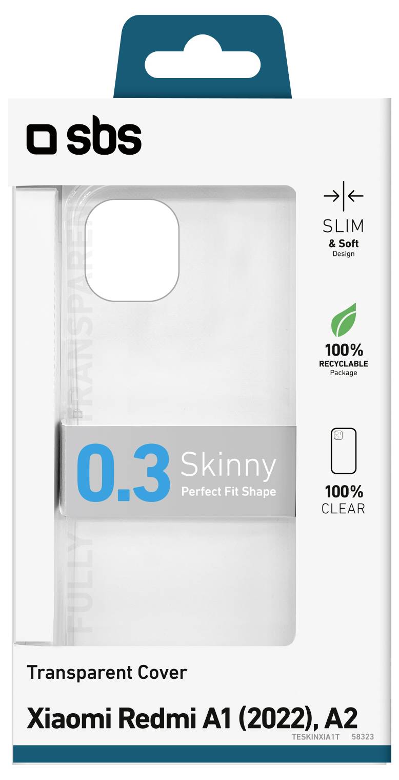 Transparente Schutzhülle für Xiaomi Redmi A1 (2022), A2. Eigenschaften: Schlankes Design, 0,3mm dünne Passform, 100% recycelbares Verpackungsmaterial, 100% transparent.