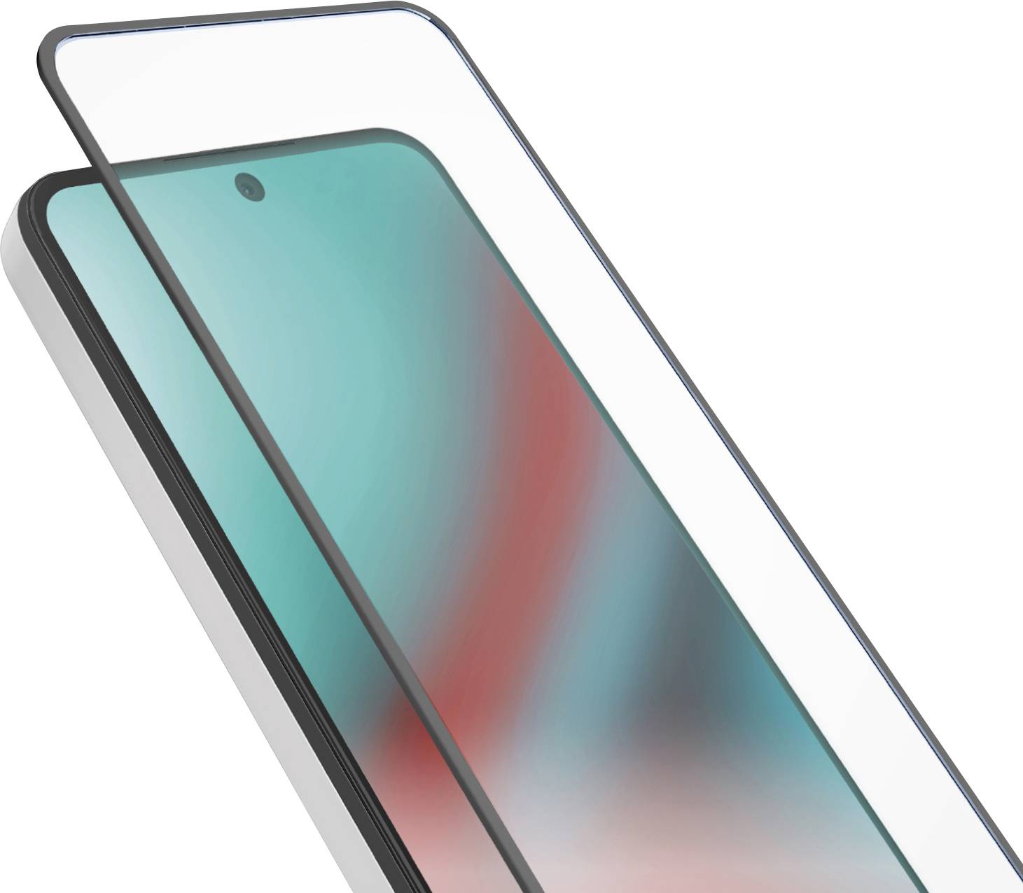 Smartphone-Bildschirm mit einer schützenden Glasschutzfolie, die sein schlankes Design und die vollständige Abdeckung hervorhebt.