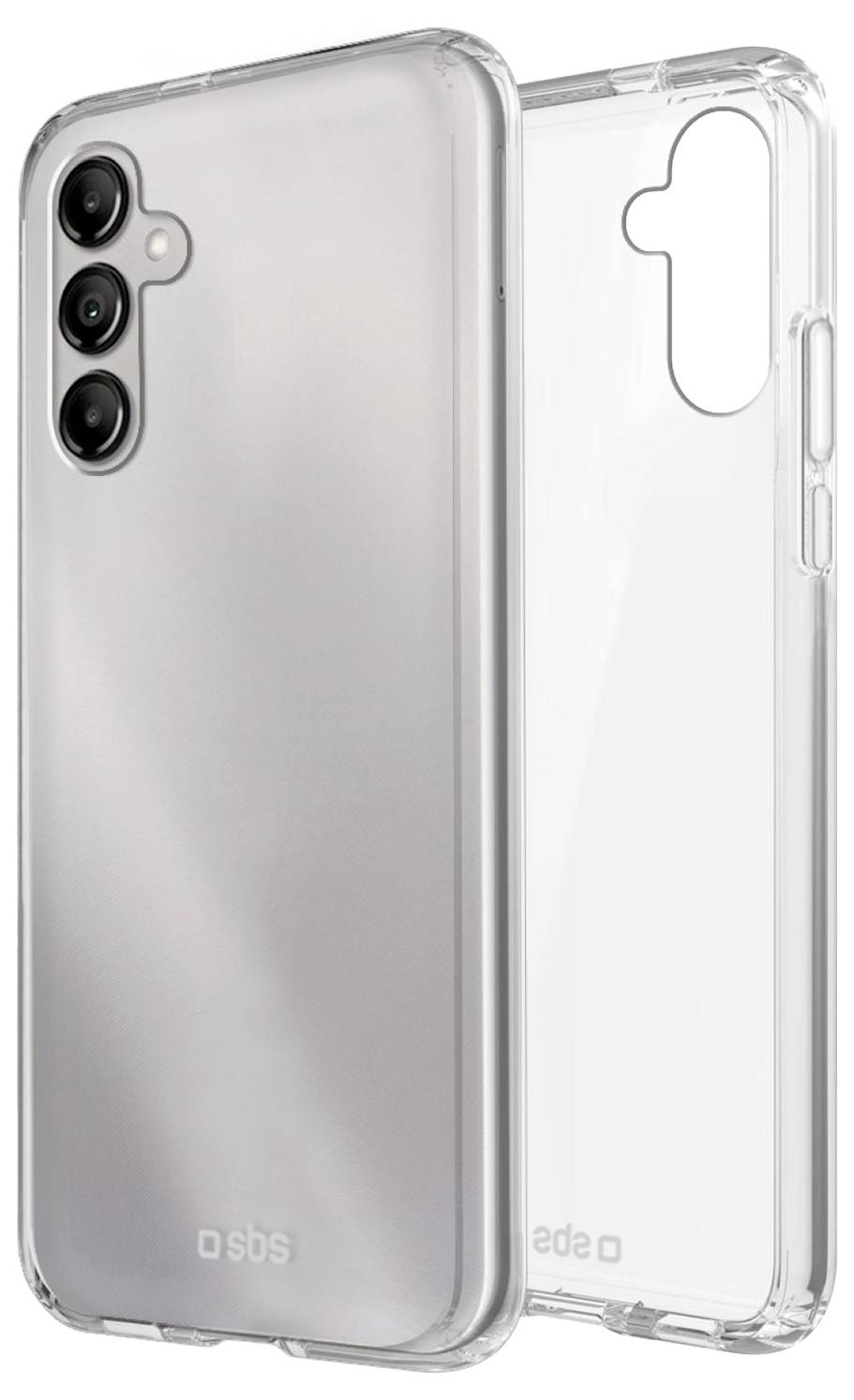 Ein durchsichtiges Handyhülle auf einem Smartphone, das Kamera- und Tastaturausschnitte hervorhebt, mit einem sichtbaren Markenlogo 