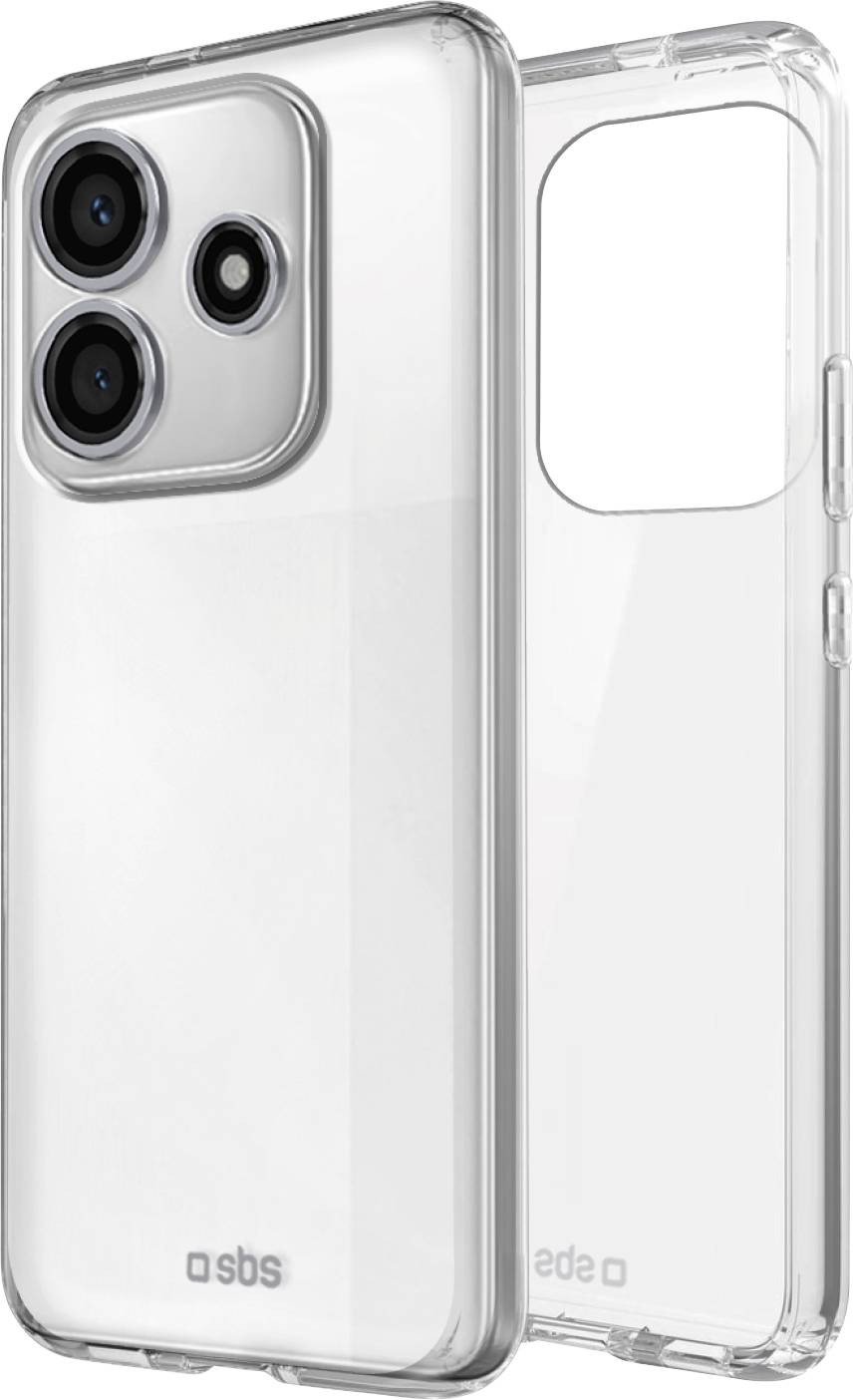 Transparente Handyhülle mit Dual-Kamera-Design, zeigt Vorder- und Rückansicht.