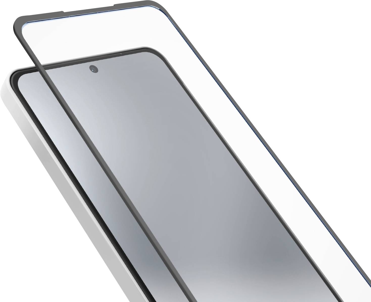 Gehärtete Glasschutzfolie bedeckt teilweise einen Smartphone-Bildschirm und zeigt ein Schutzdesign von Kante zu Kante.