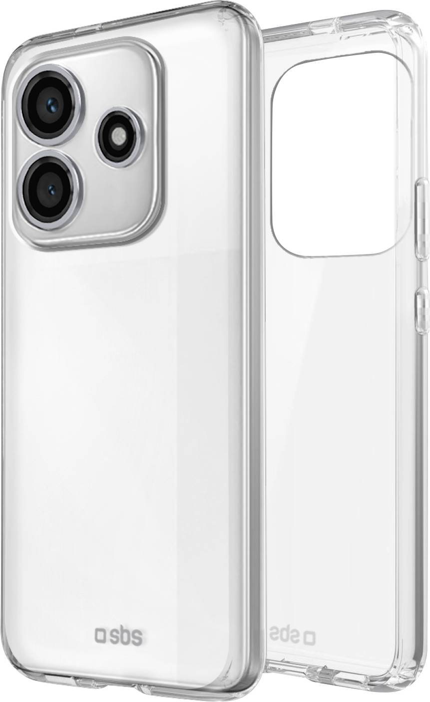 Transparente Smartphone-Hülle mit dreifachem Kameraausschnitt, vorne und hinten dargestellt. Geeignet zum Zur-Schau-Stellen des ursprünglichen Designs des Telefons.