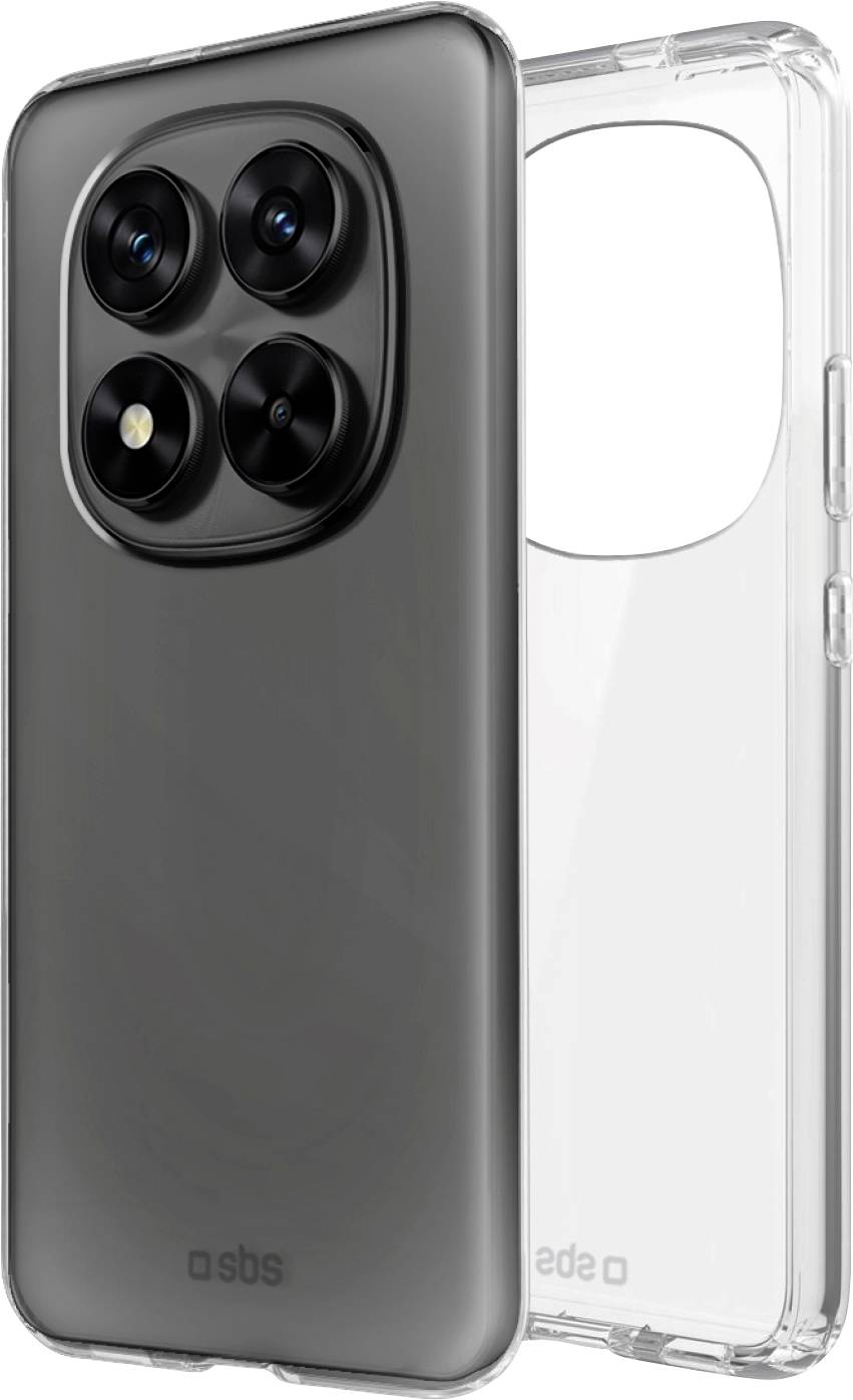 Ein schwarzes Handyhülle mit vier kreisförmigen Aussparungen für Kameraobjektive auf der Rückseite neben einer transparenten Hülle, beide zum Schutz des Telefons entwickelt.