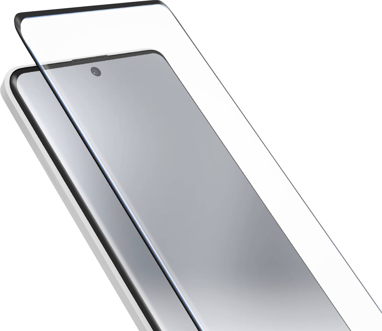Ein Smartphone mit einer darauf platzierten Displayschutzfolie, die zeigt, wie die Schutzfolie perfekt über das Display des Telefons passt.