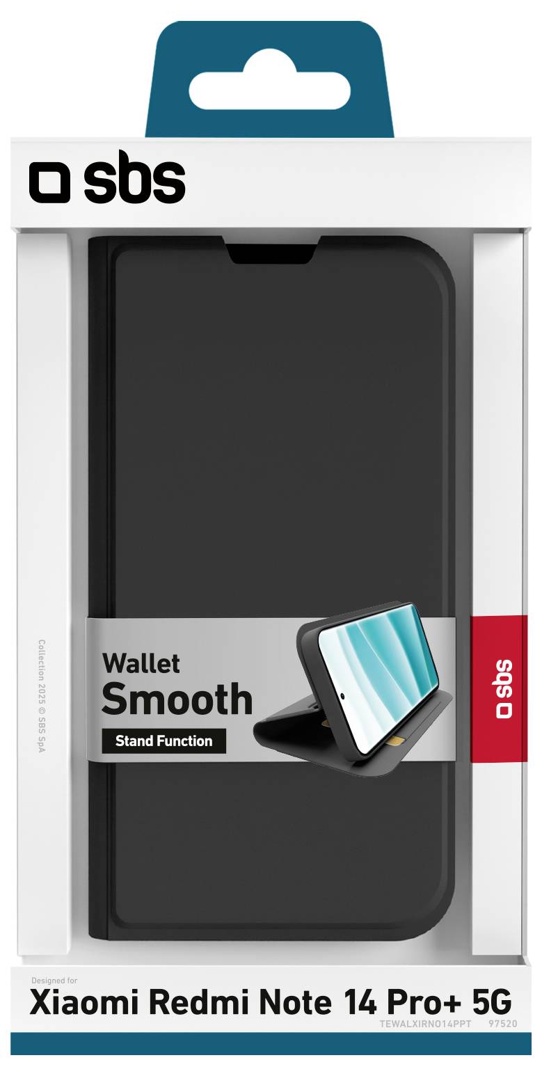 Smartphone in einem schwarzen Etui, horizontal in einem integrierten Ständer positioniert, zeigt auf dem Bildschirm ein farbenfrohes, abstraktes Hintergrundbild an.