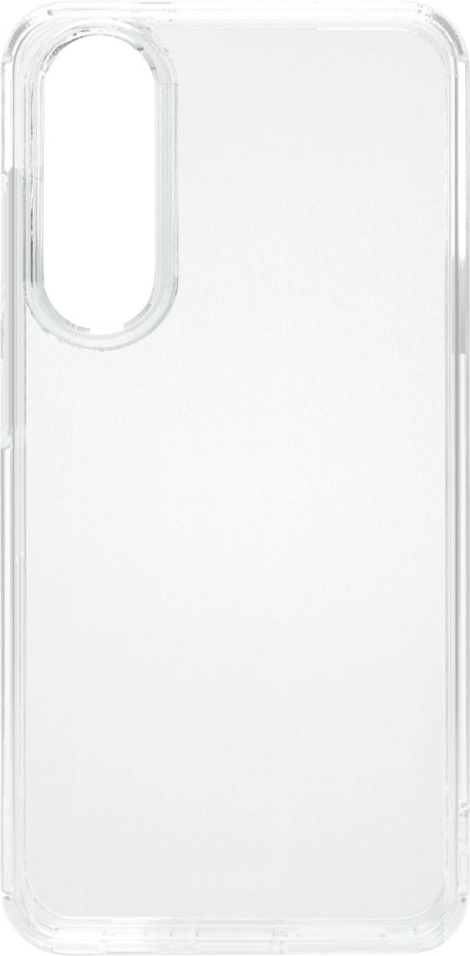 Ein modernes Smartphone mit einem leuchtenden orangefarbenen Muster auf seinem Bildschirm, teilweise überlagert durch eine transparente rechteckige Schicht.