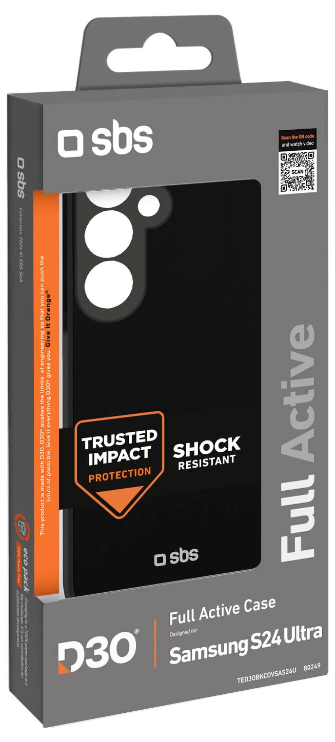 Schwarze Schutzhülle für Samsung S24 Ultra mit der Aufschrift „Trusted Impact Protection