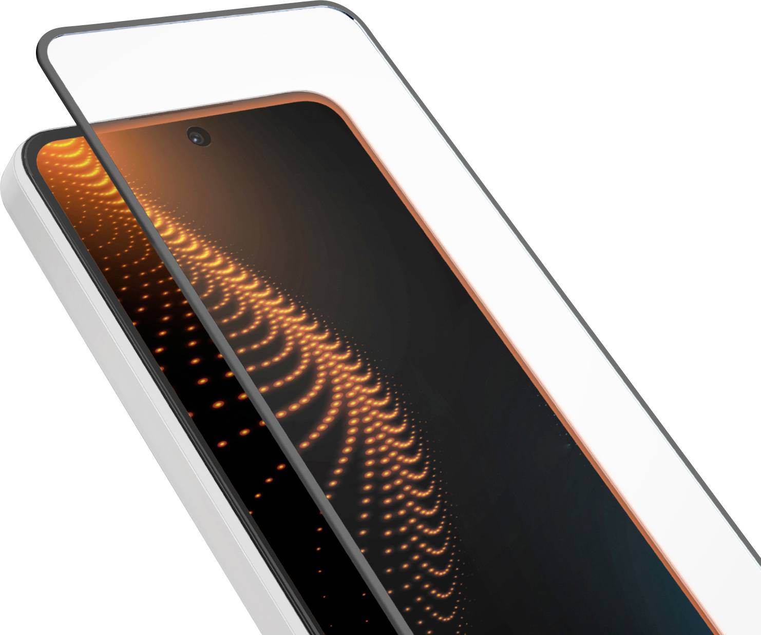 Ein Smartphone mit einem Edge-Display, das auf dem Bildschirm ein Spiralmuster aus leuchtenden Punkten zeigt.