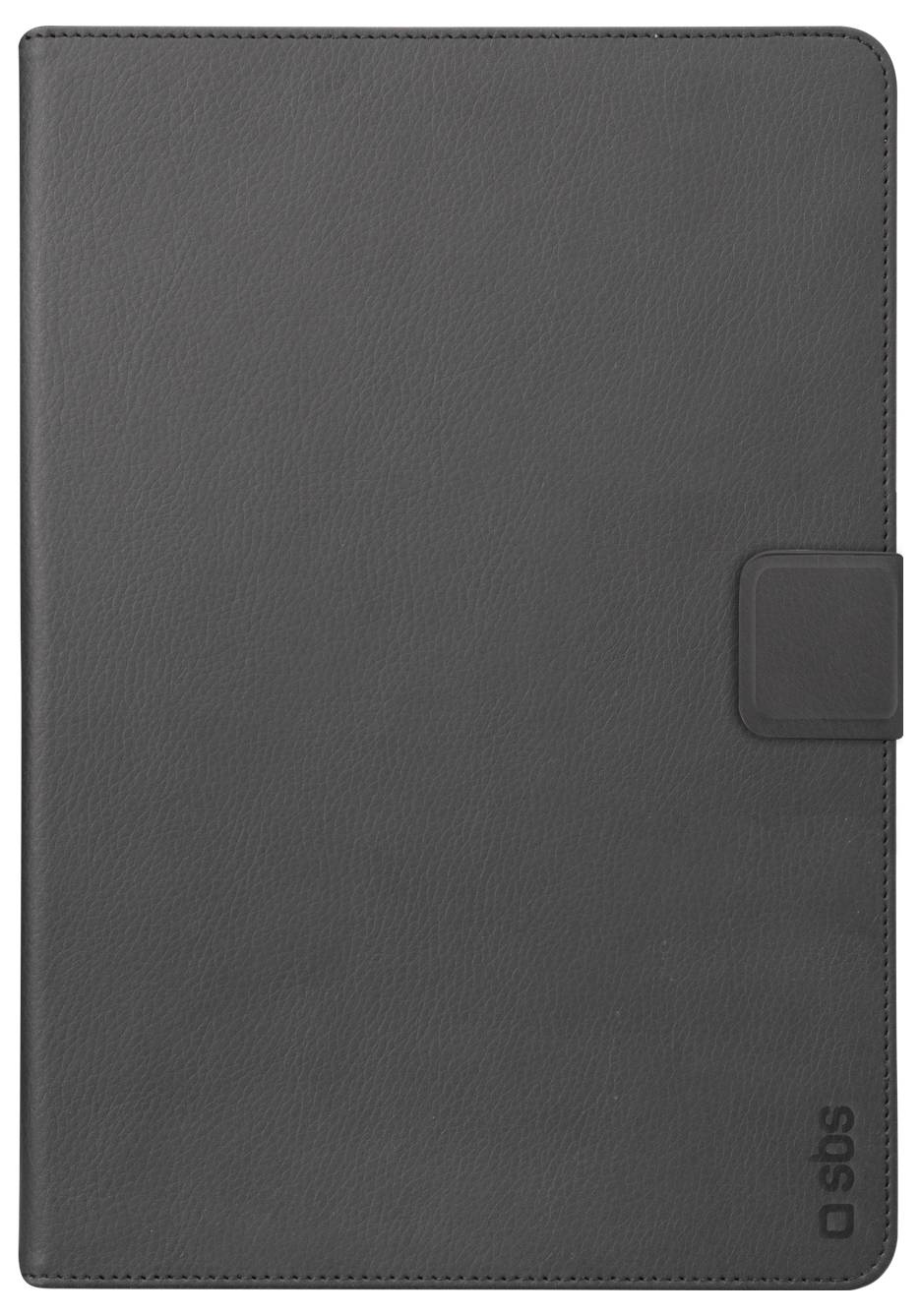 Ein schwarzes Tablet-Etui mit glatter Oberfläche und magnetischem Verschluss an der Seite; 