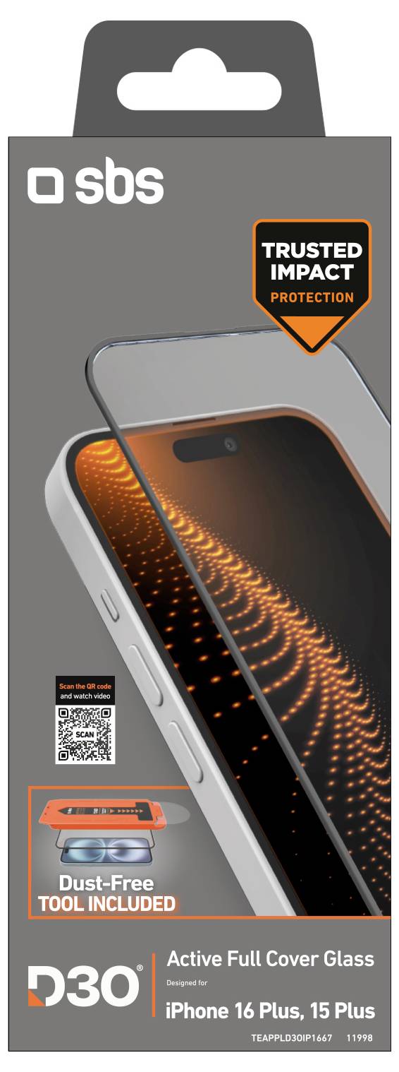 „SBS Active Full Cover Glass für iPhone 16 Plus, 15 Plus