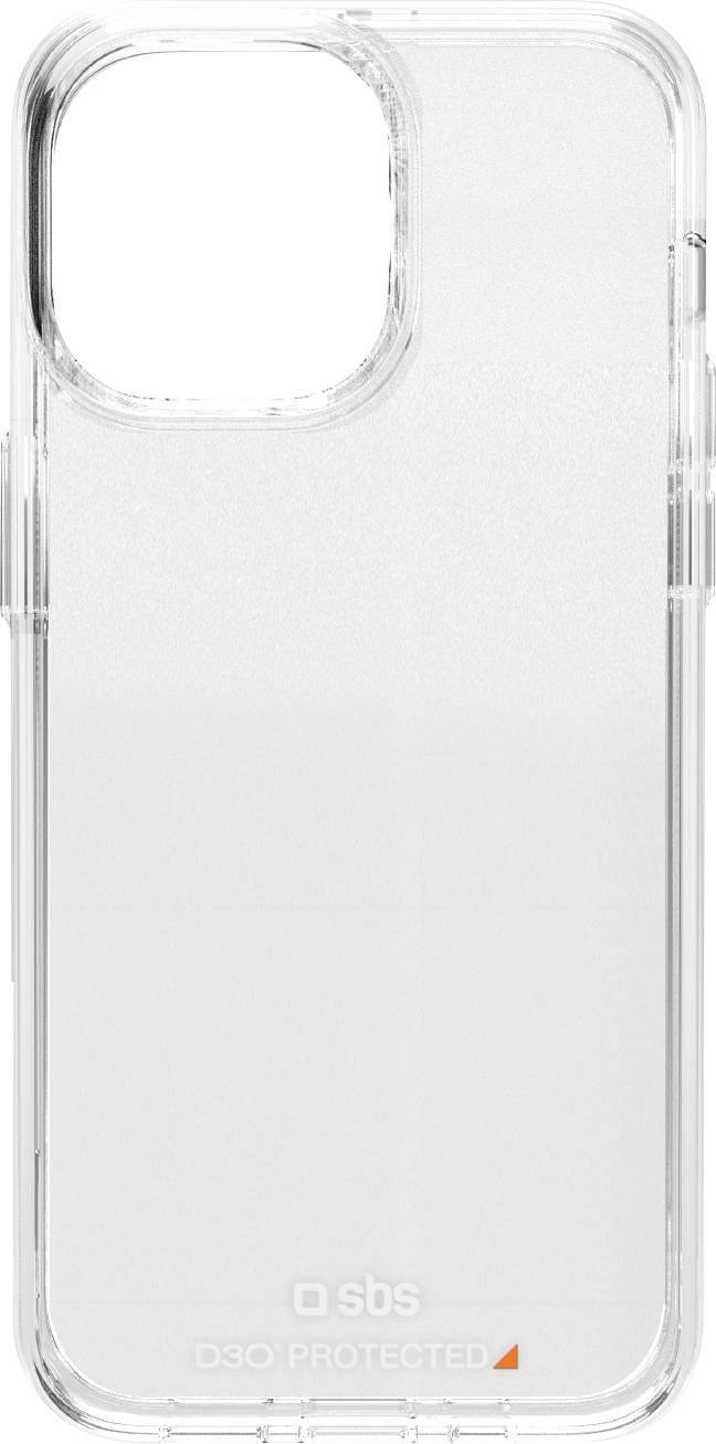 Transparente Handyhülle mit Aussparung für die Kamera und Markenlogo 'SBS D30 PROTECTED' am unteren Ende.