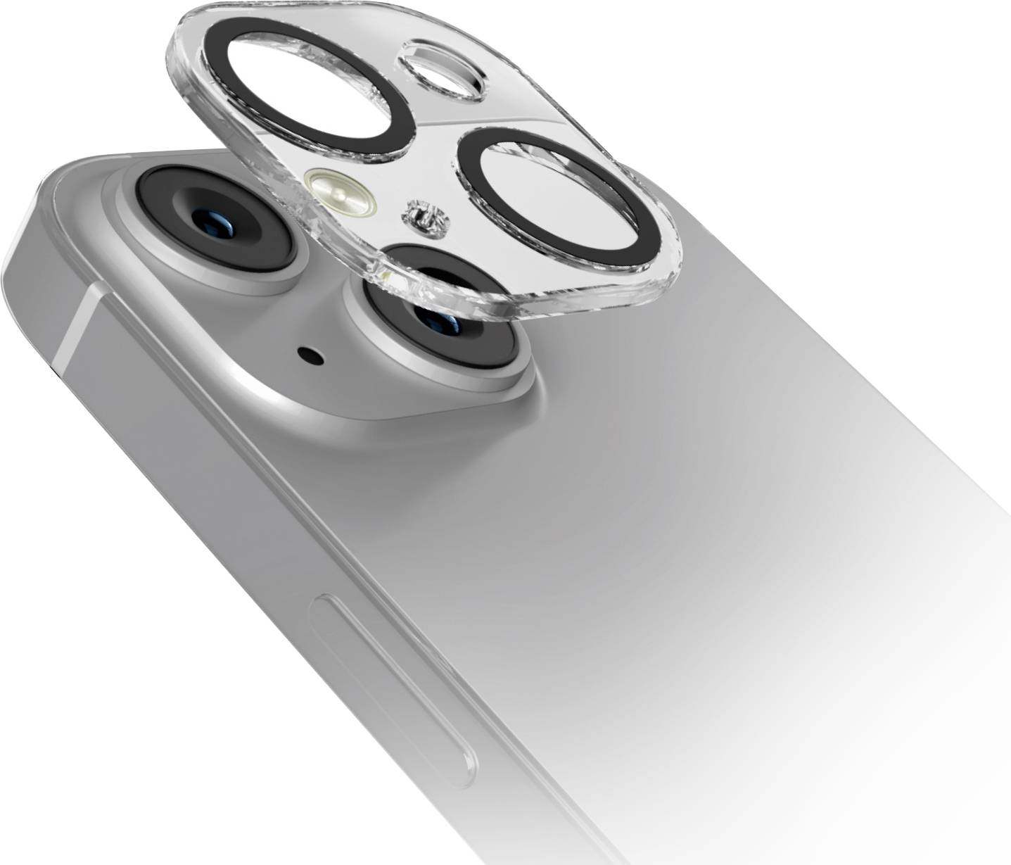 Transparente Handyhülle mit kreisförmigem Design auf der Rückseite, kompatibel mit MagSafe-Laden.