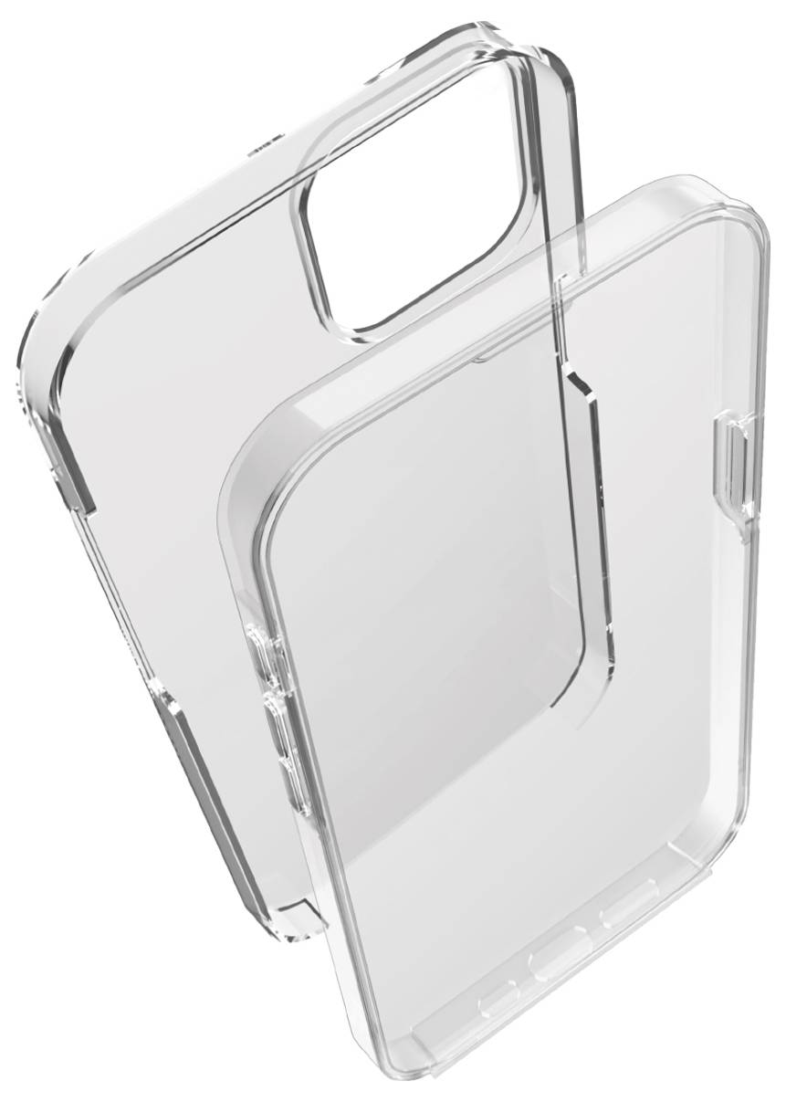 Transparente Smartphone-Hülle mit elegantem Design und schützenden Kanten für besseren Halt und Haltbarkeit. Die Ausschnitte für Kamera und Tasten sind sichtbar.