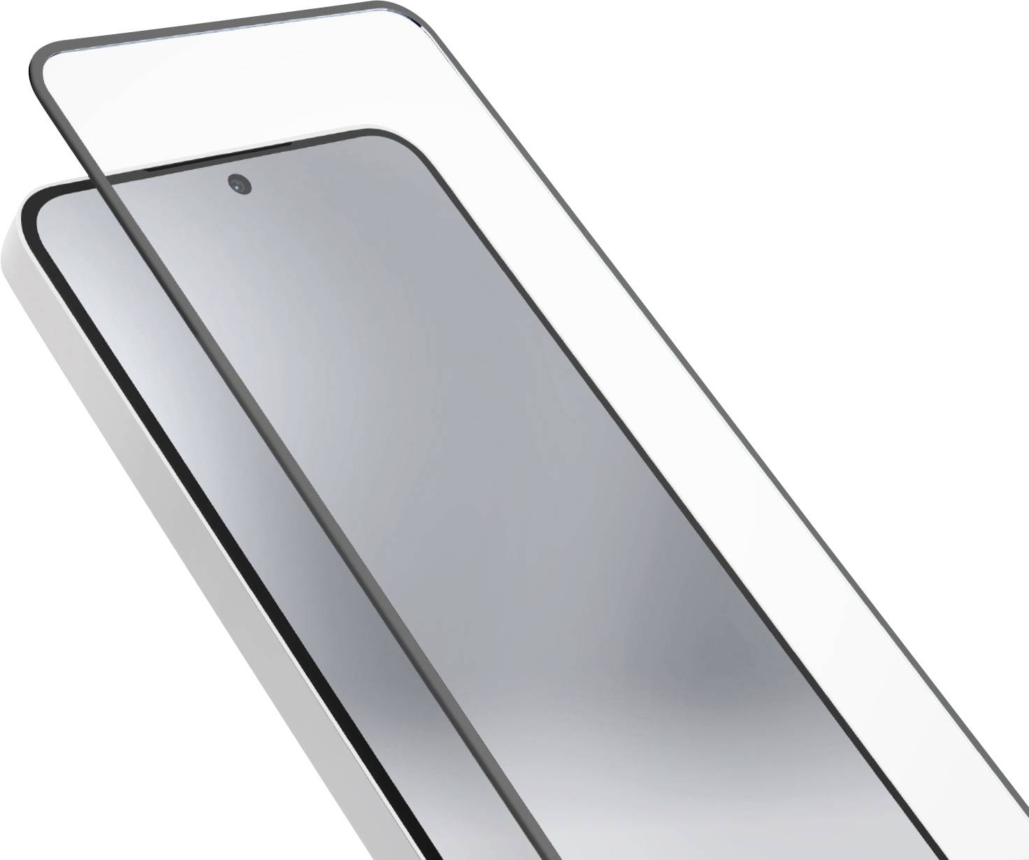 Ein Smartphone-Bildschirm mit einer Schutzglasschicht, die leicht abgelöst ist, was Haltbarkeit und Displayschutz unterstreicht.