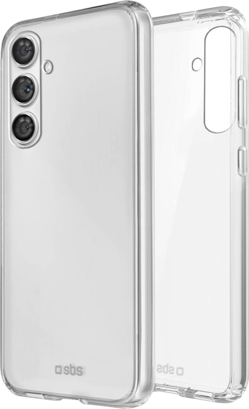 Transparente Handyhülle, die die Rück- und Seitenansicht eines Smartphones mit drei Kameraobjektiven zeigt.