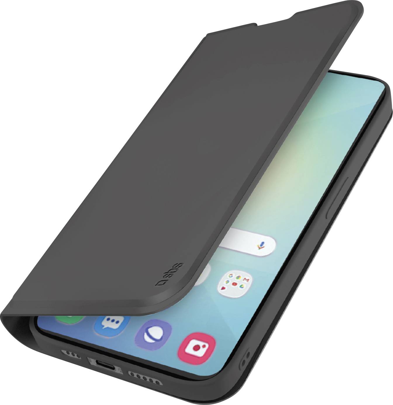 Ein Smartphone mit drei rückwärtigen Kameras und Blitz, dargestellt mit einer transparenten Hülle. Das Design hebt die Anordnung der Kamera hervor.