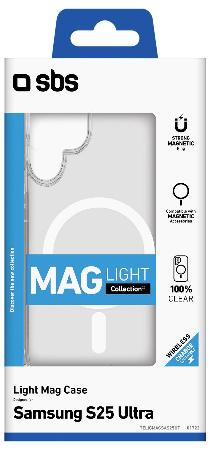 Durchsichtige Handyhülle mit magnetischen Ringen für Samsung S25 Ultra, beschriftet mit „MAG Light Collection
