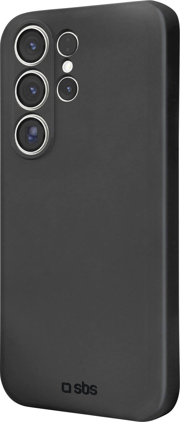 Ein schwarzes Smartphone-Case mit drei kreisförmigen Kameraaussparungen in vertikaler Anordnung in der oberen linken Ecke und einem „sbs
