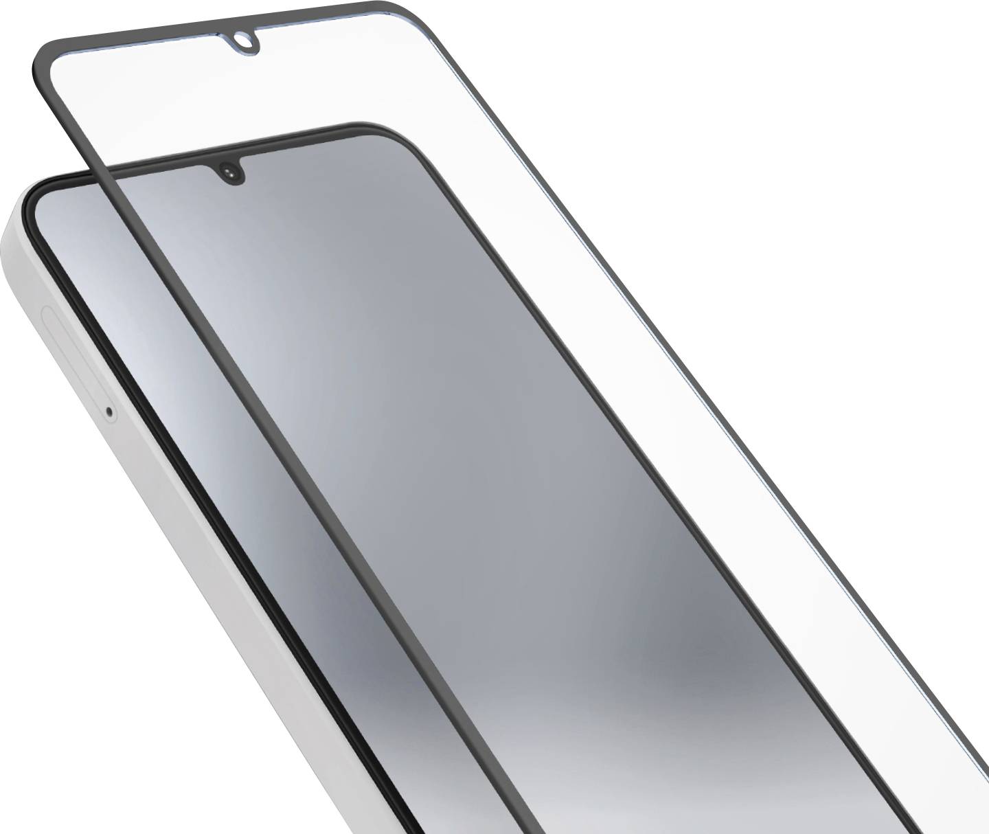Ein Smartphone mit einer Displayschutzfolie, die perfekt über dem Bildschirm angebracht wird, um Schutz und perfekte Passform zu zeigen.