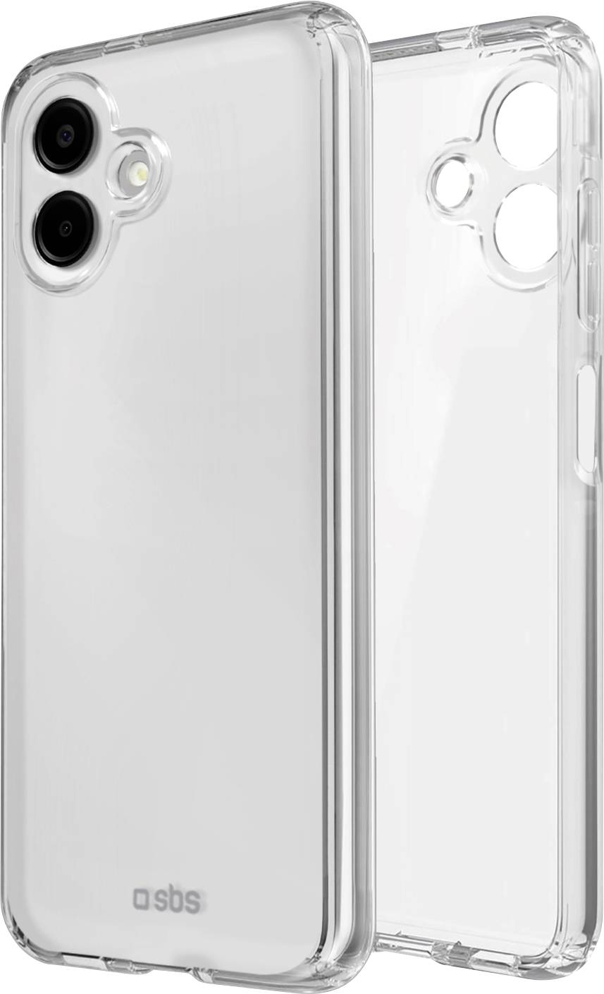 „Transparente Smartphone-Schutzhülle mit doppeltem Kameraausschnitt und seitlichen Tasten, dargestellt in Front- und Rückansichten, mit vollständiger Transparenz und Schutzdesign.