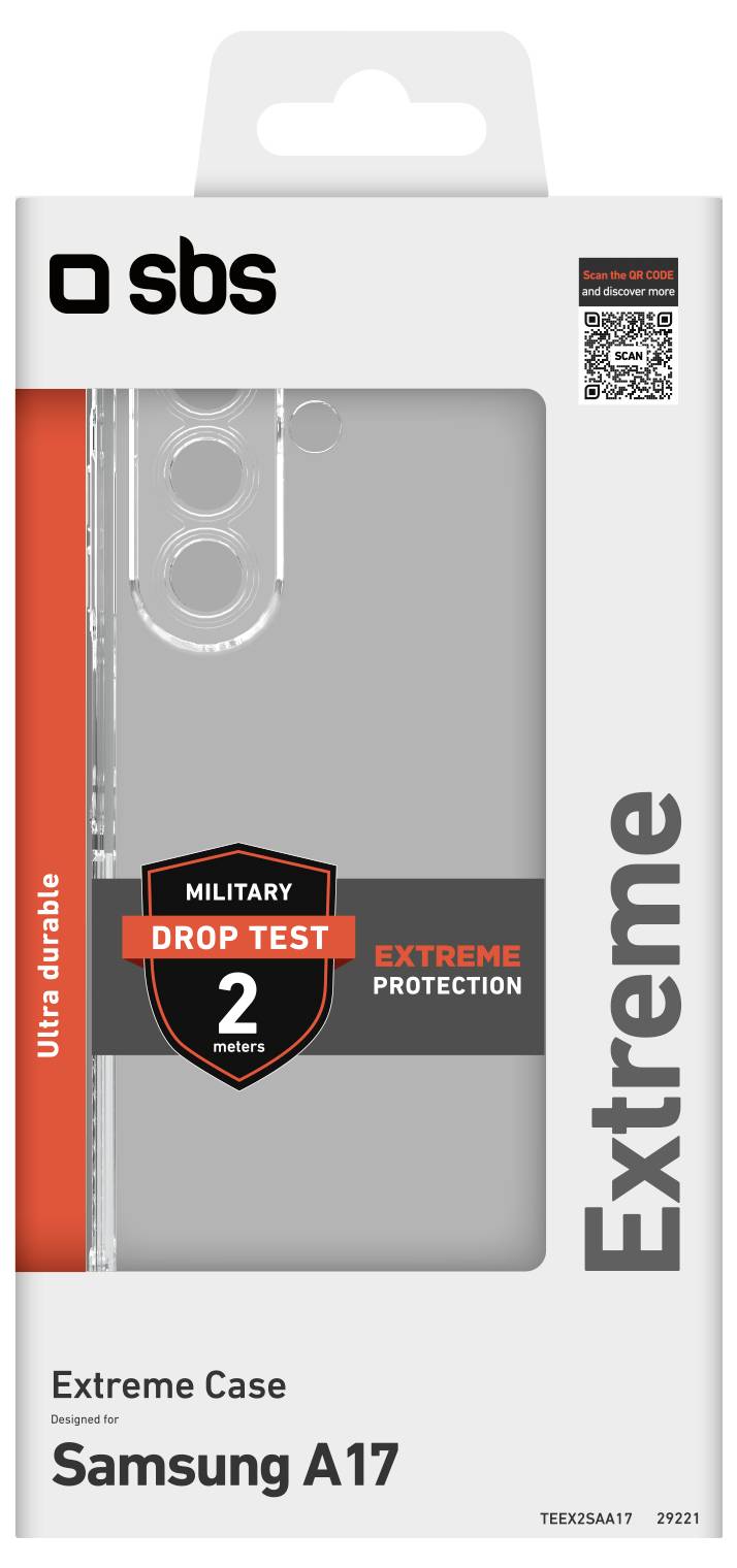SBS Extreme Case für Samsung A17, militärisch zertifiziert für Falltest aus 2 Metern, ultra robust, extremer Schutz, klares Design.