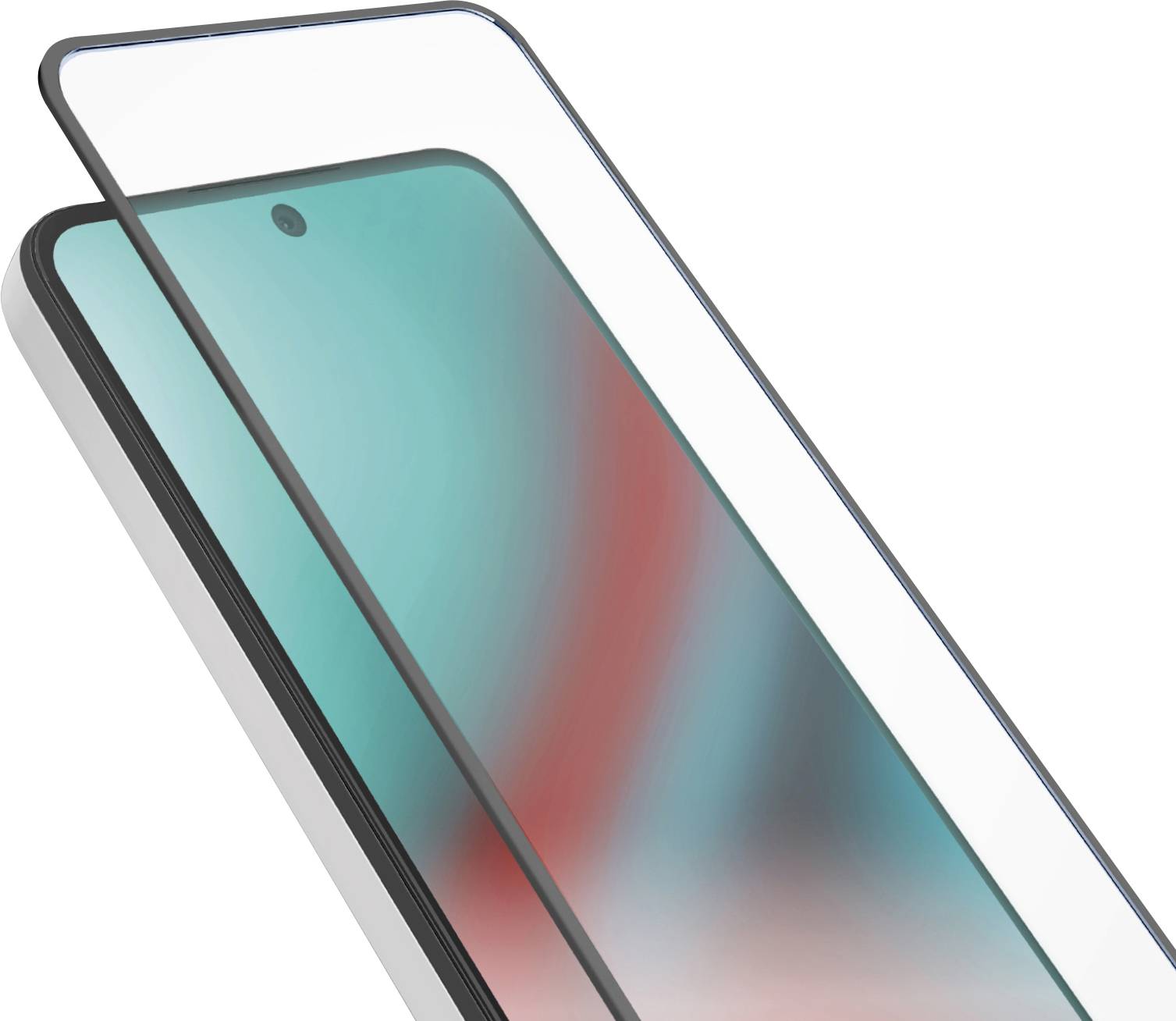 Ein gehärtetes Glassschutzfolien-Display wird auf einem Smartphone angebracht, wodurch seine Abdeckung und Passform über dem Bildschirm des Geräts veranschaulicht wird.