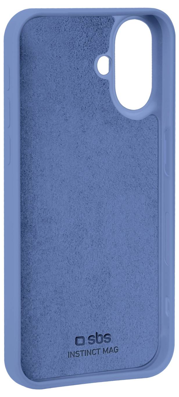 Ein blauer Smartphone-Case mit strukturiertem Inneren und Öffnungen für die Kamera und Tasten. Der Text „sbs INSTINCT MAG