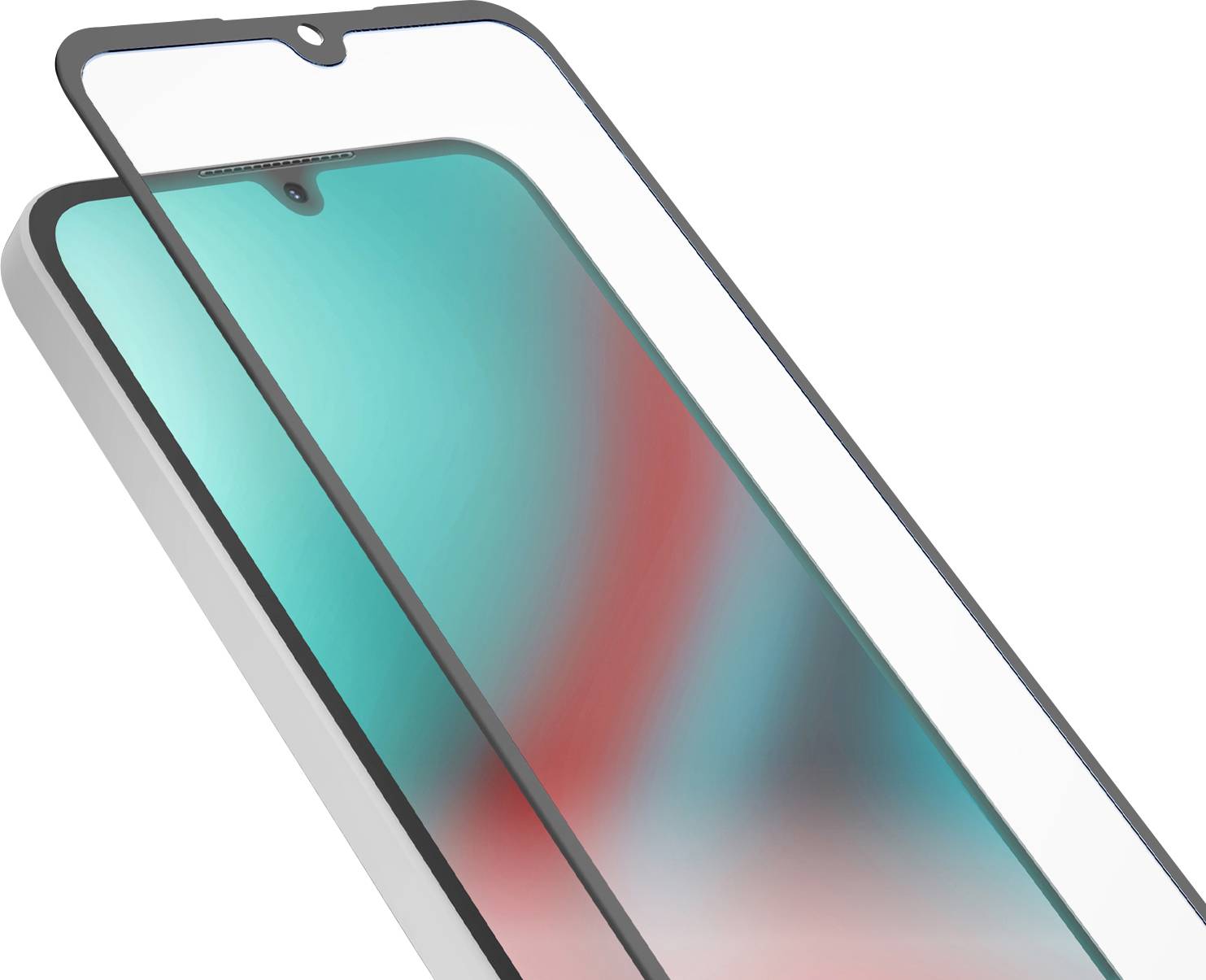 Smartphone mit schwarzer Flip-Schutzhülle, die teilweise offen ist und einen bunten Startbildschirm mit verschiedenen App-Symbolen und einem Ladeanschluss am unteren Ende anzeigt.