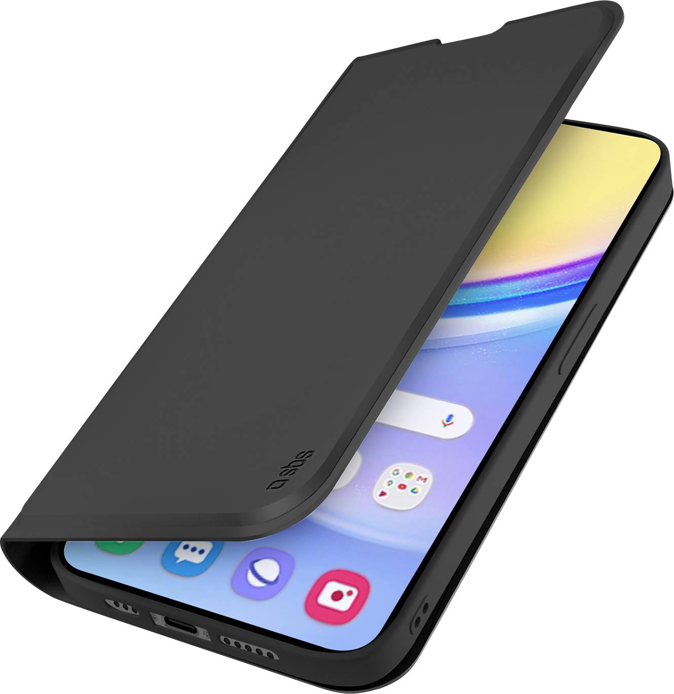 Ein blauer Smartphone-Schutzhülle mit präzisen Ausschnitten für drei rückwärtige Kameraobjektive, dargestellt in einer leicht angewinkelten Ansicht.
