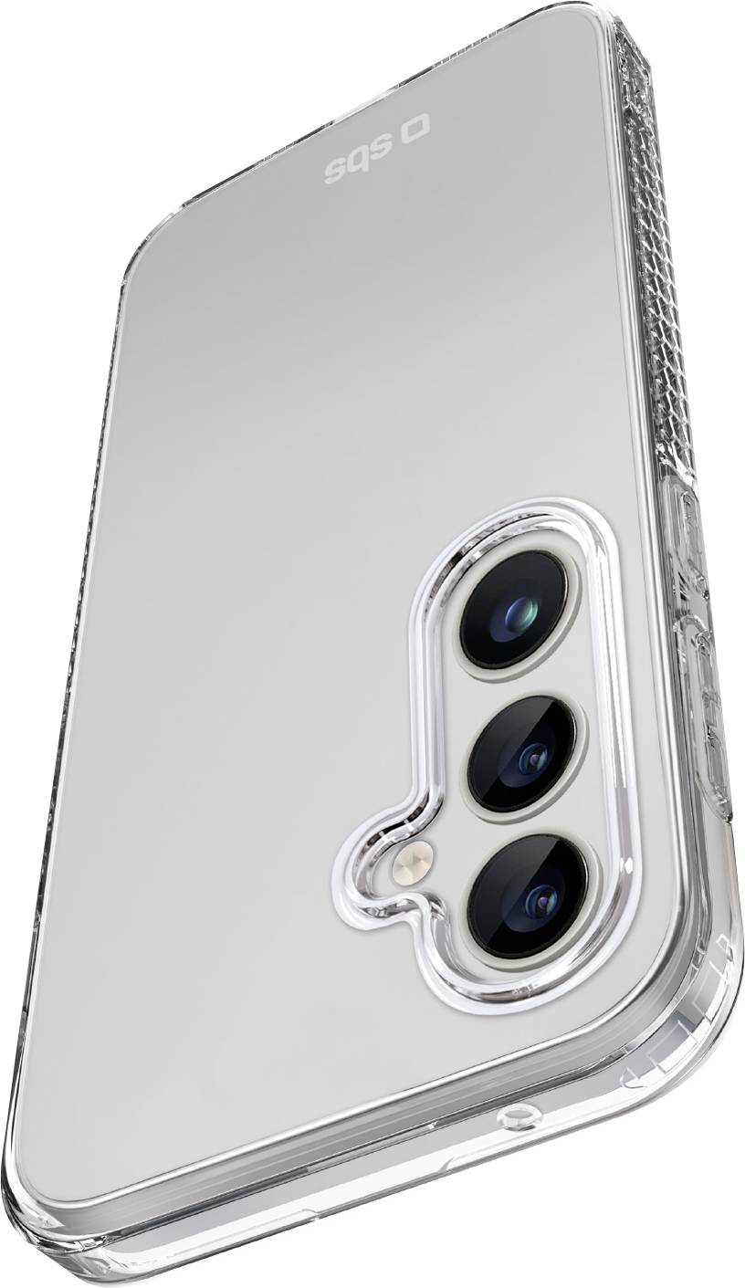 Ein Smartphone mit durchsichtigem Gehäuse, das ein dreifaches Kamera-Setup auf der Rückseite zeigt, sowie ein elegantes, modernes Design aufweist.