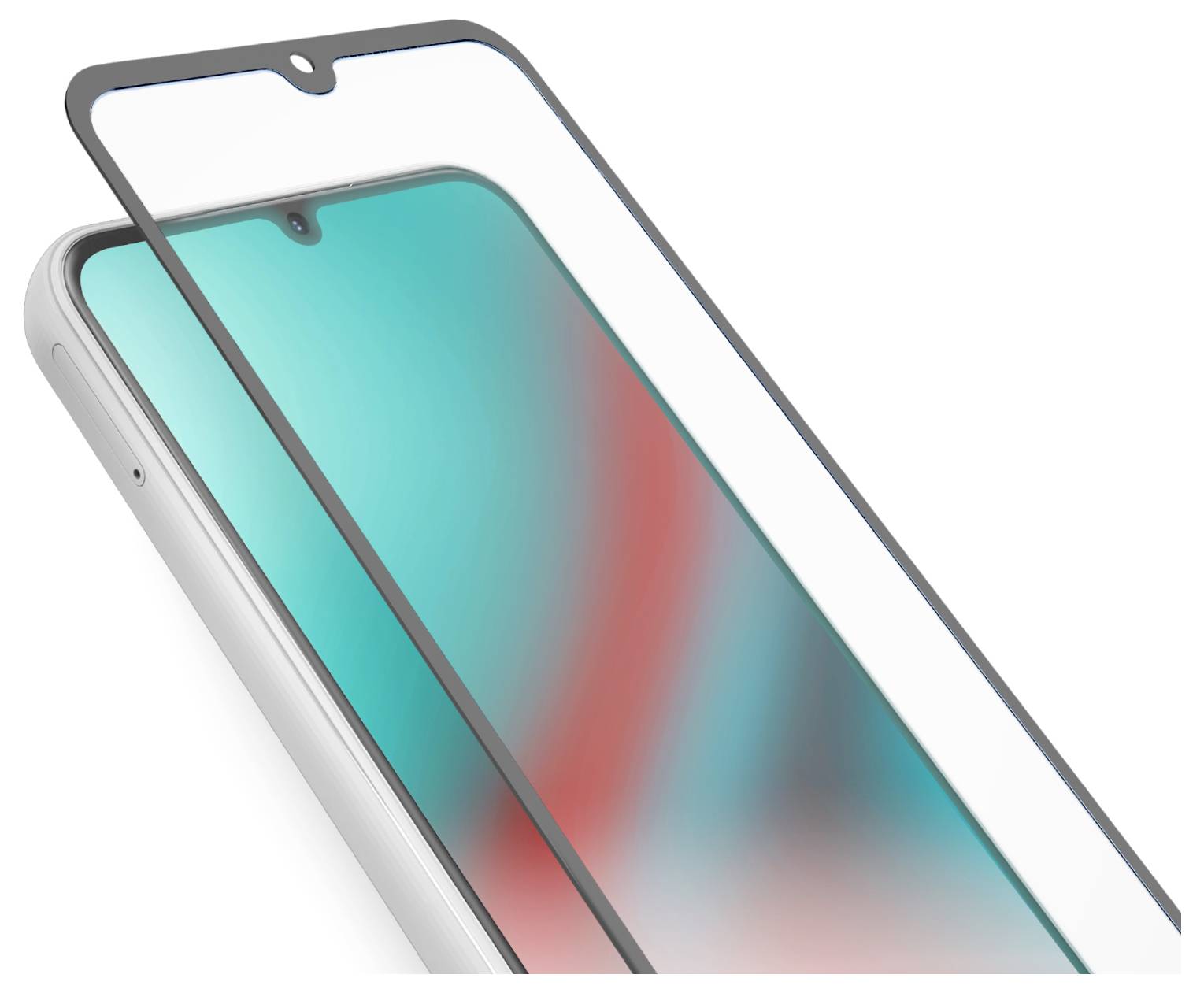 Ein Smartphone mit einem lebendigen Bildschirm und einer gehärteten Glasschutzfolie, die angebracht wird, zeigt Schutz und Klarheit.