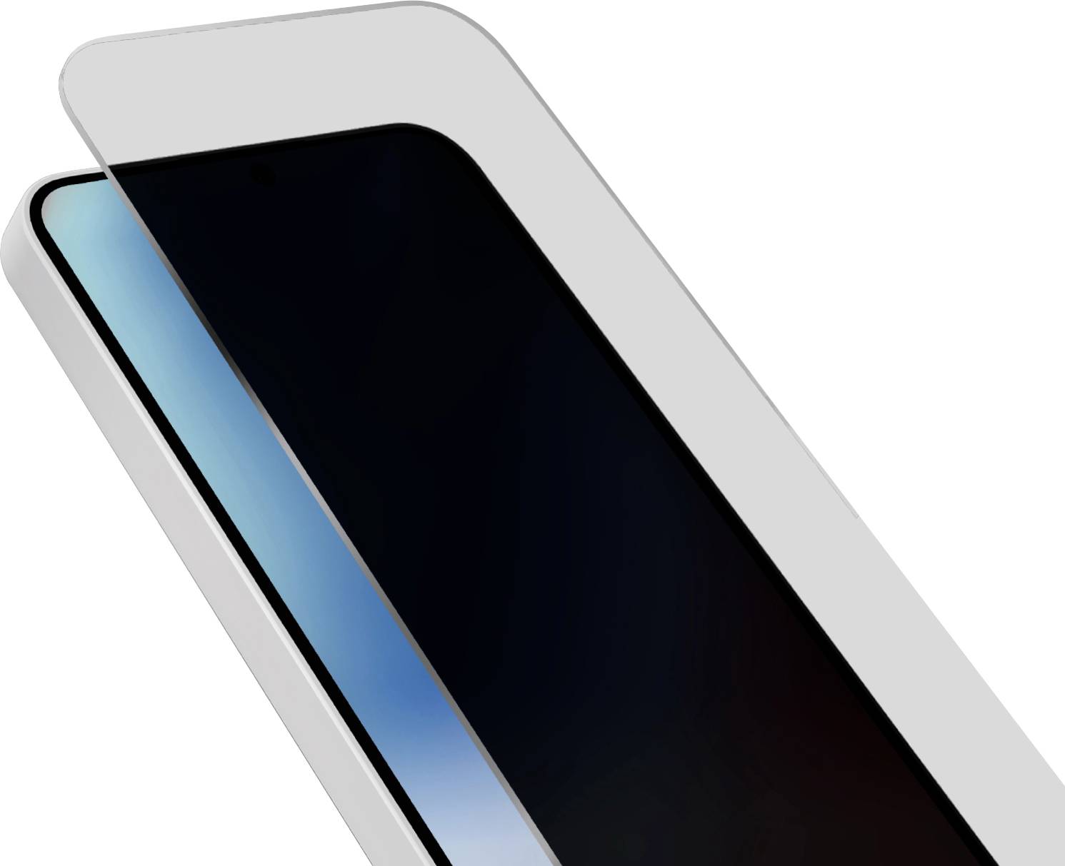 Ein schlankes, modernes Smartphone mit schwarzem Bildschirm und Metallrahmen, im Winkel angebracht, um sein elegantes Design und seine Kanten vor einem einfachen Hintergrund hervorzuheben.