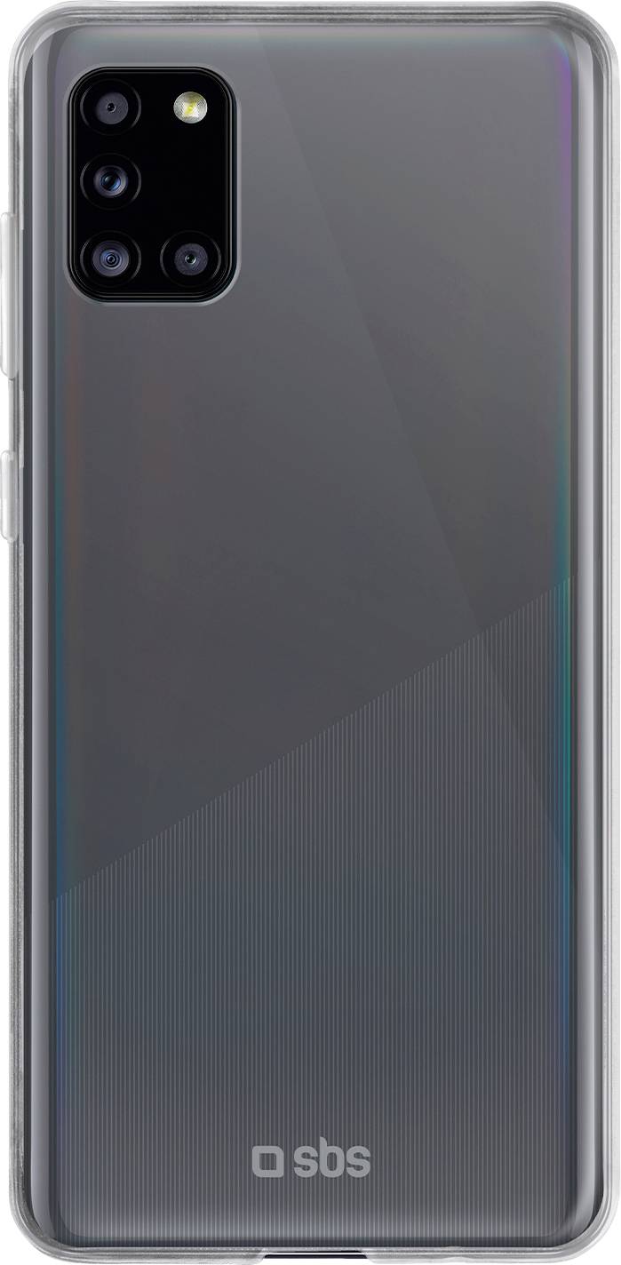 Ein Smartphone mit einer glänzenden Rückseite mit vier hinteren Kameras, die in einem rechteckigen Modul angeordnet sind. Die Marke 