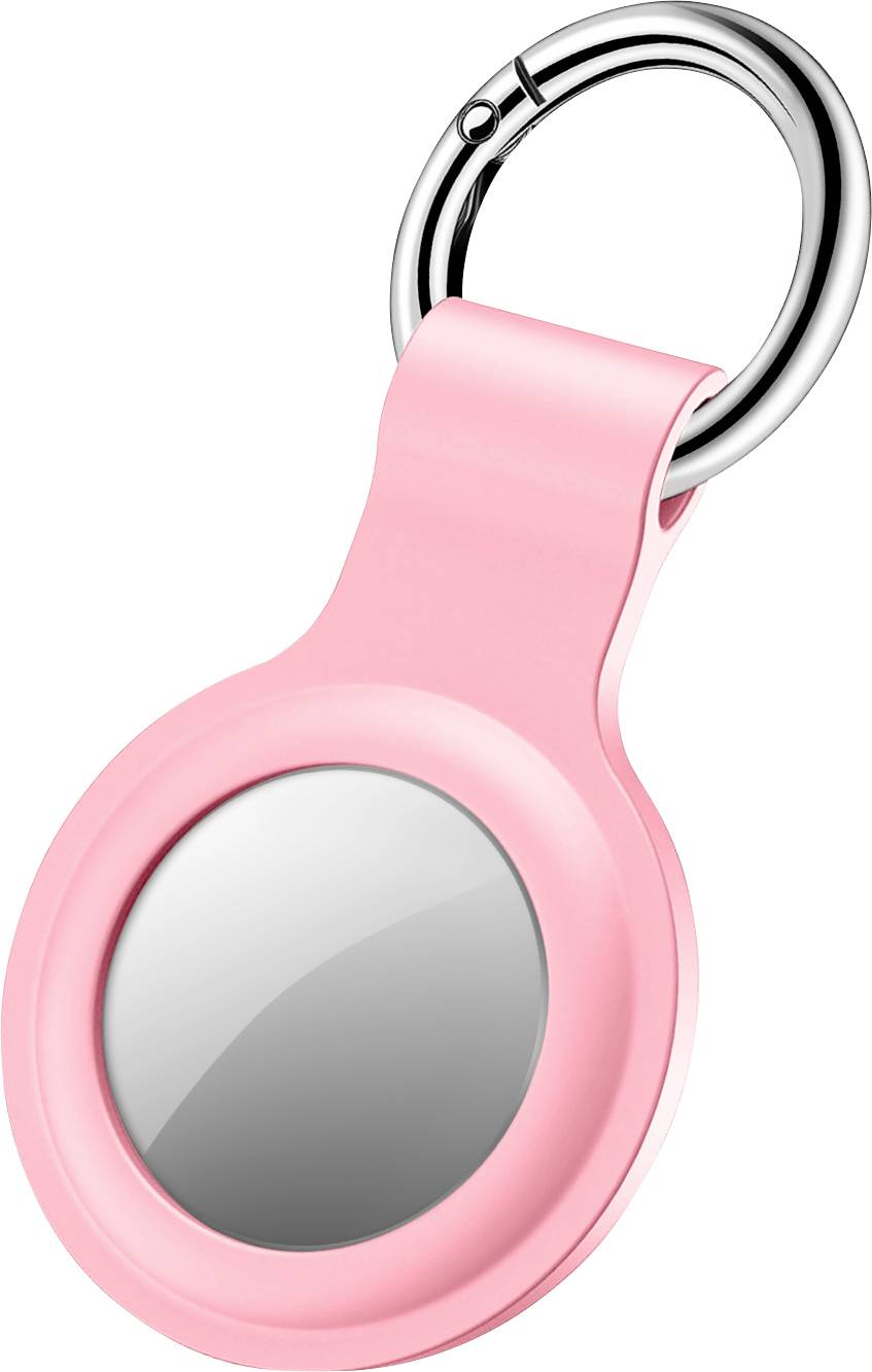 Weiße kabellose Ohrhörer in einem offenen Etui mit Metallkarabiner zur einfachen Befestigung.