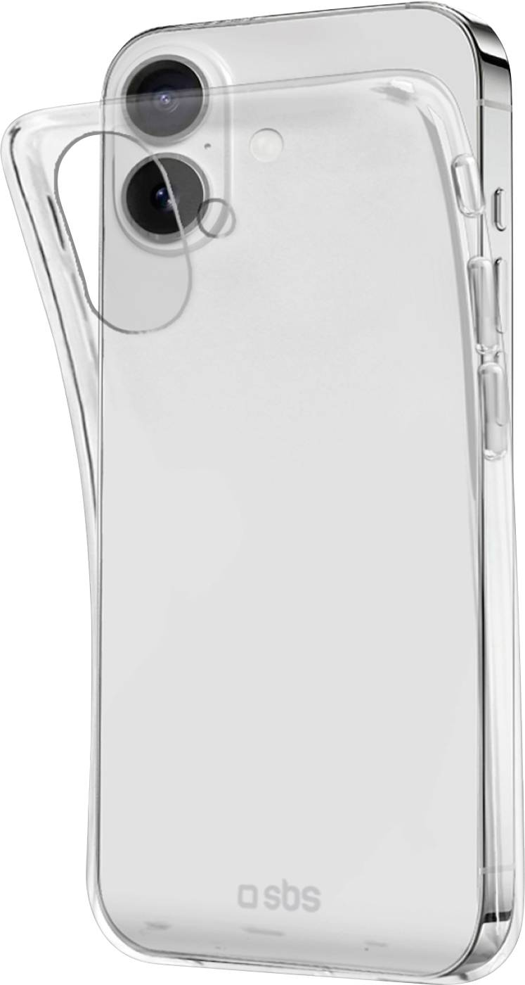 „Durchsichtige Schutzhülle für ein Telefon, die sich leicht biegt, während sie auf einem Smartphone aufgebracht wird, wobei zwei Kameraobjektive auf dem Telefon zu sehen sind.