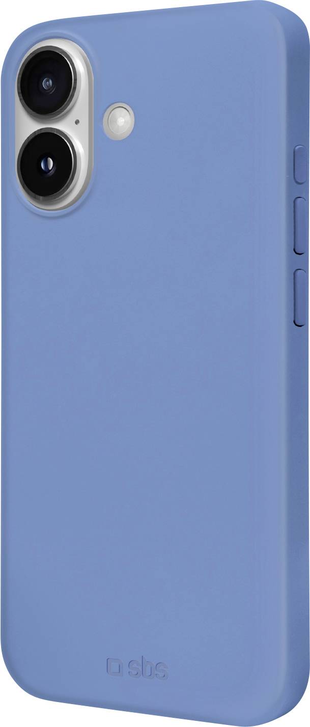 Ein blaues Smartphone-Etui mit zwei großen Kameraausschnitten und einem kleineren Blitzausschnitt. Das Etui hat ein minimalistisches Design mit Seitentasten.