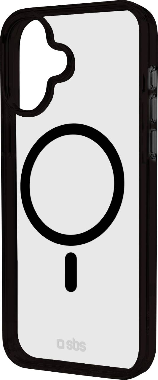 Eine Smartphone-Hülle mit schwarzem Rand und weißer Rückseite zeigt ein großes schwarzes Lupe-Symbol.